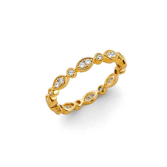 New Solid 14K Yellow Gold CZ Eternity Wedding Band - Picture 1 of 1